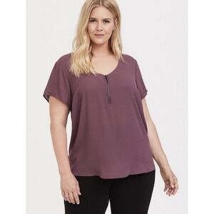 Torrid Women's Size 6 Purple Georgette Zip Front Short Sleeve Blouse Top NWOT